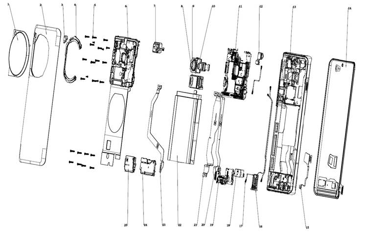 Explosieoverzicht van de telefoonstructuur