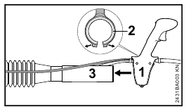 Bedieningshendel openen en op geplooide slang schuiven