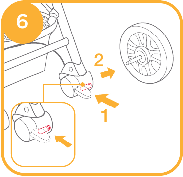 Montage van de kinderwagen - Achterwielen monteren - Stap 2