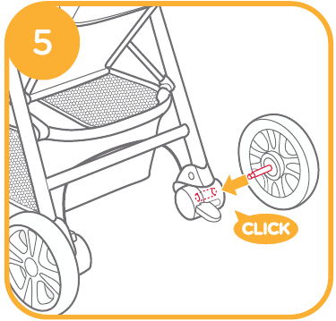 Montage van de kinderwagen - Achterwielen monteren - Stap 1