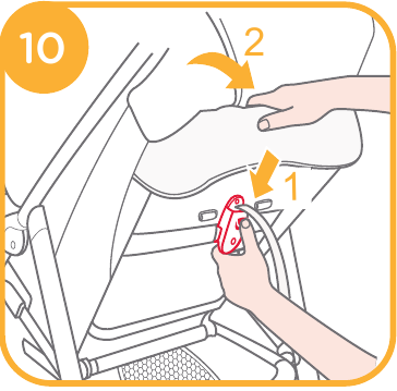 Gebruik van de kinderwagen - Rugleuning aanpassen - Stap 1