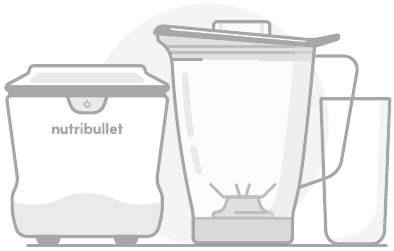 Afbeelding van de onderdelen van de Nutribullet, klaar om schoongemaakt te worden