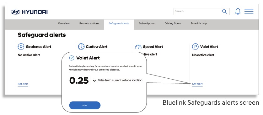 Bluelink-scherm voor beveiligingswaarschuwingen