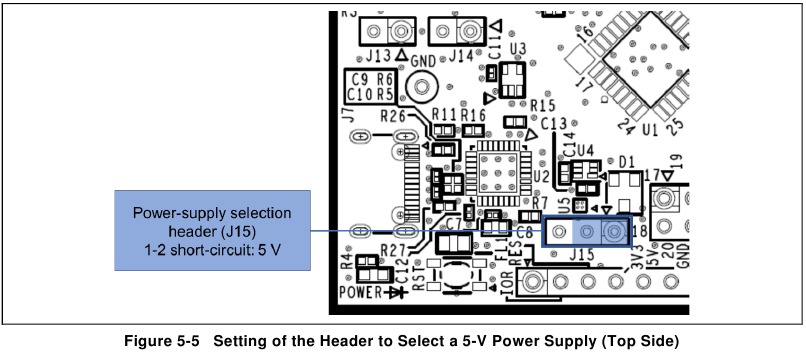 Instelling van de header om een 5V-voeding te selecteren