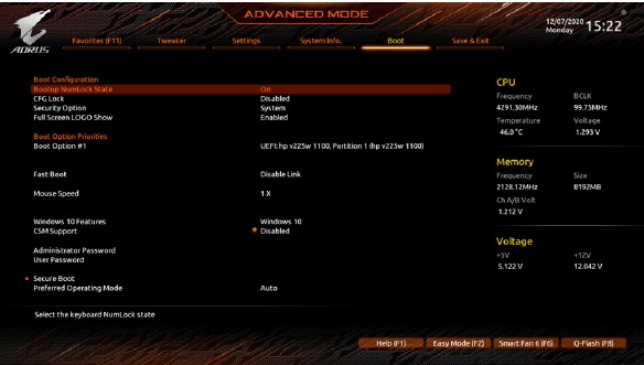 BIOS Setup - Opstartpagina