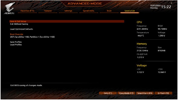 BIOS Setup - Opslaan & afsluiten