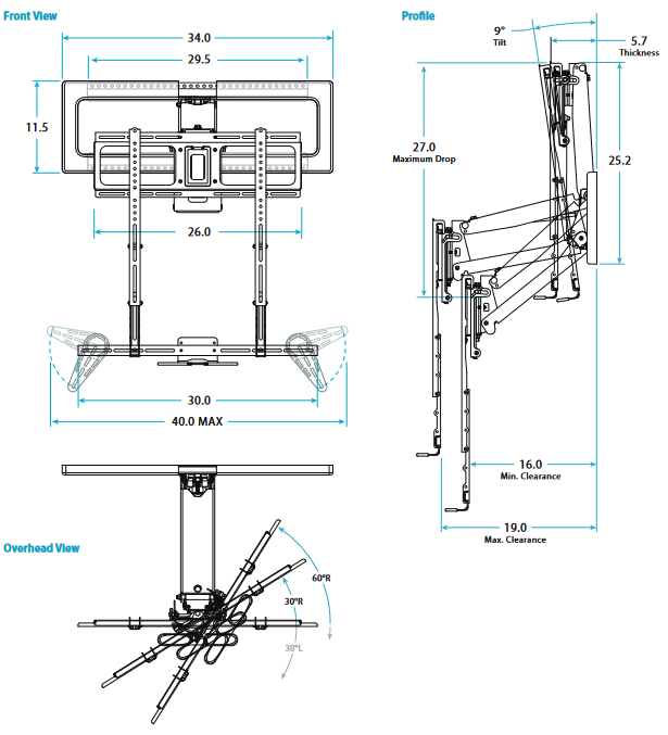 Specificaties van de MantelMount MM340