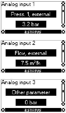 Display van analoge ingang 1, 2 en 3
