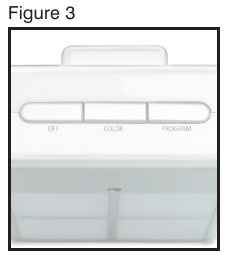 Afb. 3: Programmaknop en kleurknop van de Homedics Color Cube 50 (LT-50)