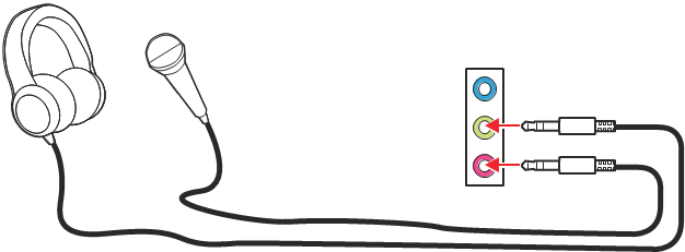 Audioconnectoren naar hoofdtelefoon en microfoondiagram