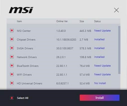 Drivers installeren met MSI Driver Utility Installer - Stap 2