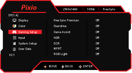 OSD-menu - Gaming-instellingen