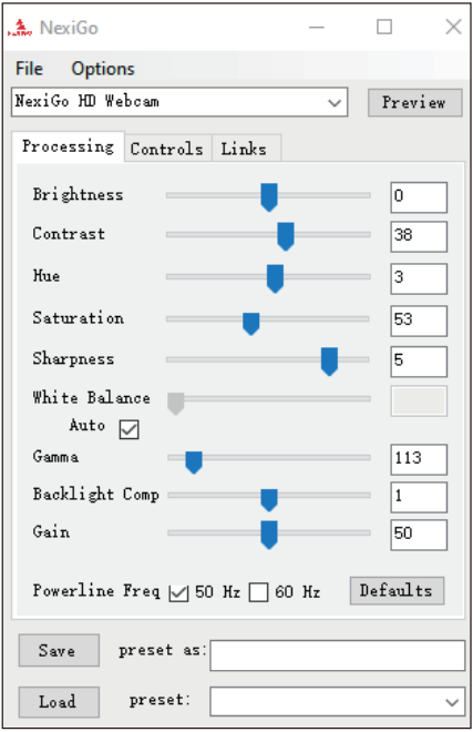 NEXIGO APPARAATINSTELLINGEN SOFTWARE INTERFACE