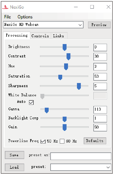 NEXIGO DEVICE SETTINGS SOFTWARE INTERFACE