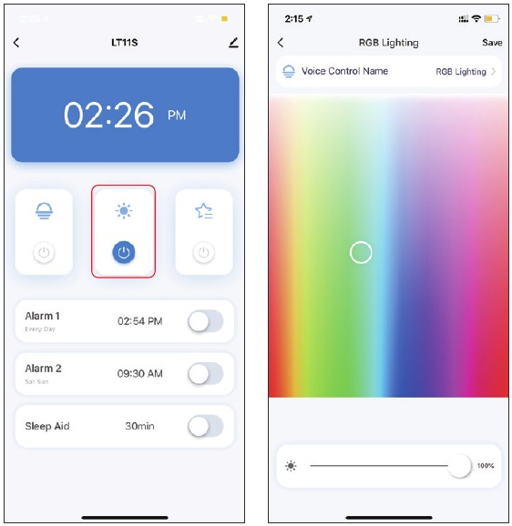 Menu-overzicht RGB-verlichtingsinstellingen
