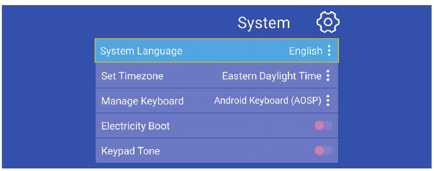 SETTINGS MENU (INSTELLINGENMENU) - SYSTEM SETTING (SYSTEEMINSTELLING)