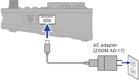 De stroom inschakelen - Een AC-adapter aansluiten