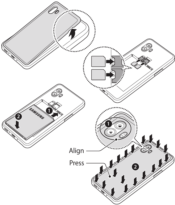 Een nano-simkaart en batterij plaatsen