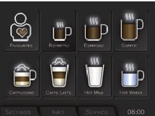 Espresso knop op het touchscreen