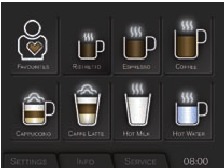 Cappuccino knop op het touchscreen