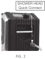 Quick Connect-koppeling bevestigd aan de voorkant van de douche-unit