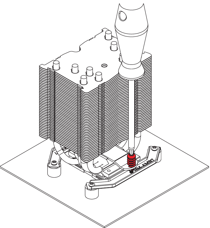 Het koellichaam aan de CPU bevestigen op AMD - Stap 2