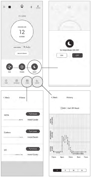 TRUSENS APP-FUNCTIES - NACHTMODUS & FILTERSTATUS