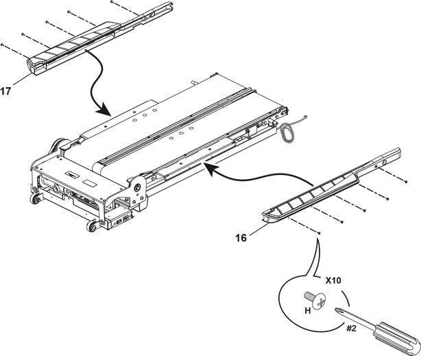 Bevestig de voetrailafdekkingen aan de Treadle Assembly