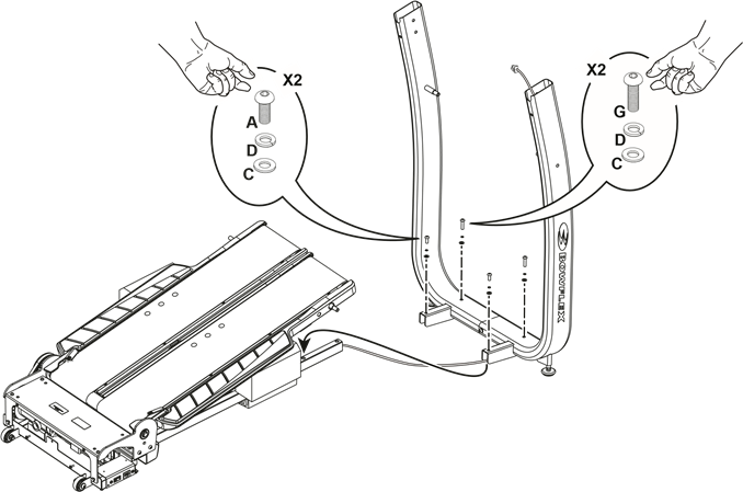 Bevestig de staanderconstructie aan de Treadle Assembly