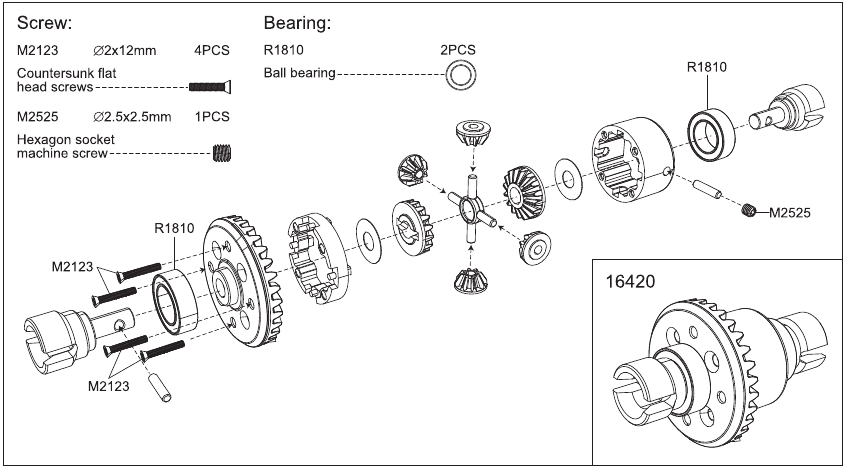 Montageschema - 16420 Metal Gears Diff Assembly