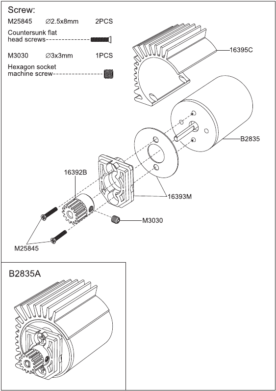 Montageschema - B2835A Motor Assembly