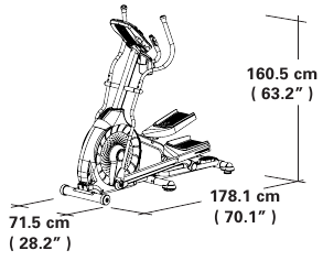 Afmetingen van de Schwinn 430i elliptische machine