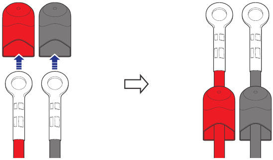 Leid de adapterkabels door isolerende hulzen