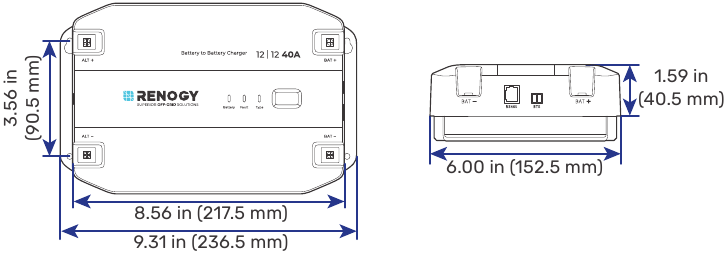 Afmetingen - 40A DC-DC batterijlader