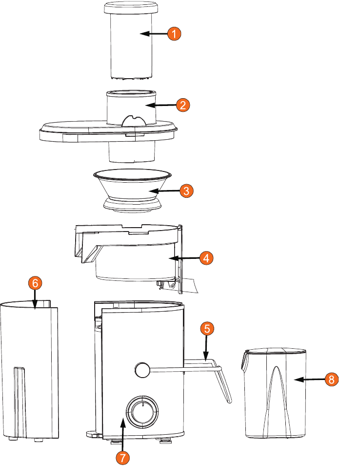 Diagram van naam en positie van de belangrijkste onderdelen