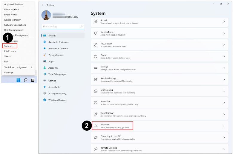 Windows 11-bewerkingen - Systeemherstel - Stap 1