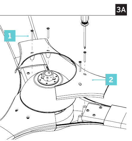 De ventilatorbladen/houders bevestigen - Stap 2