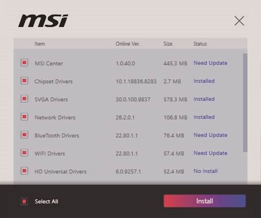 Drivers installeren met MSI Driver Utility Installer - Stap 2