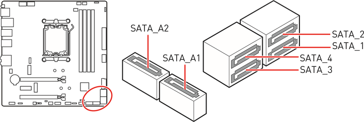 SATA_1~4 & SATA_A1~2: SATA 6Gb/s-connectoren