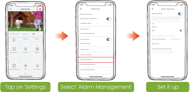 Instelling bewegingsdetectiealarm