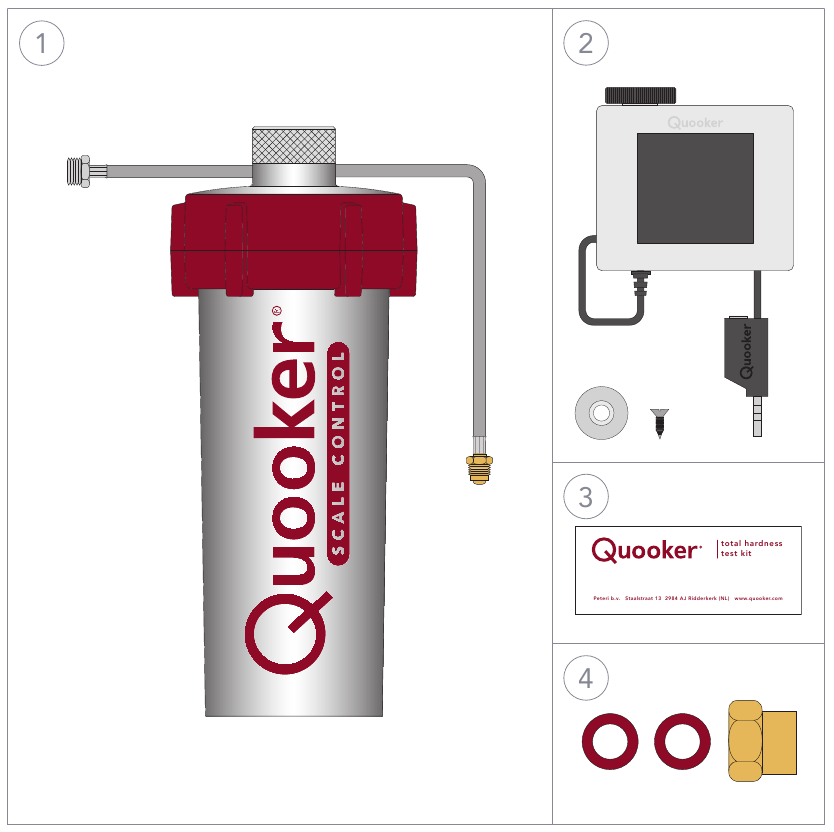 Inhoud van de verpakking van de Quooker Scale Control