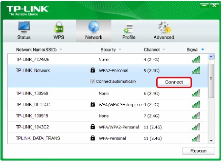 Verbinding maken met een draadloos netwerk - TP-LINK Utility - Stap 2
