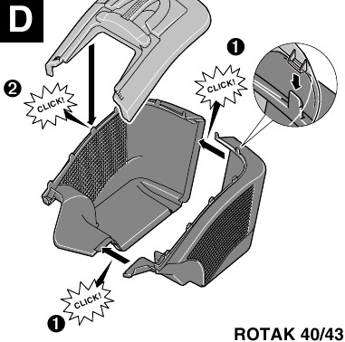 Klik de grasopvangbak in elkaar - ROTAK 40/43