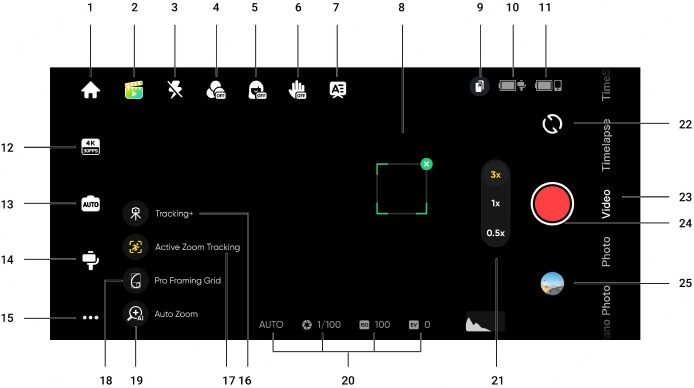 Insta360-app - Opname-interface