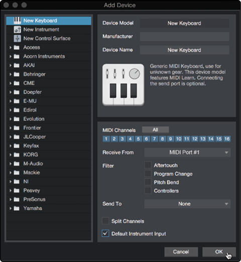Externe MIDI-keyboardcontroller instellen vanaf de startpagina - Stap 3