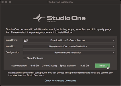 Gebundelde content voor Studio One Artist installeren