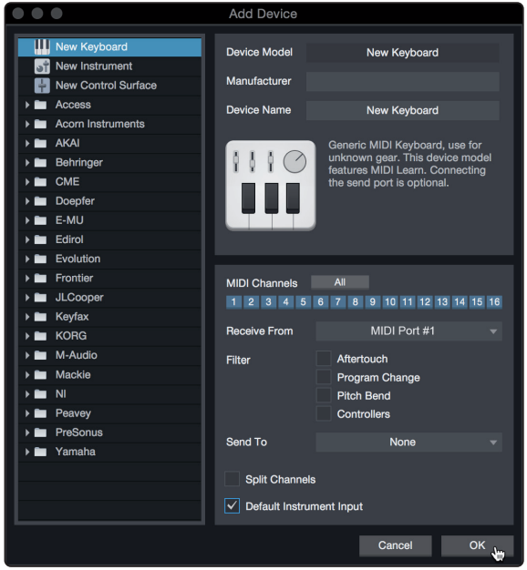 Studio One instellen - MIDI-apparaten configureren - Stap 3