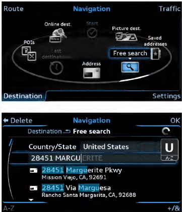 Audi Navigation - Een bestemming instellen
