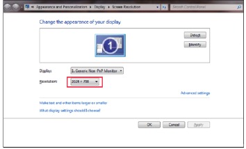 Screenshot van de schermresolutie instellingen op de computer