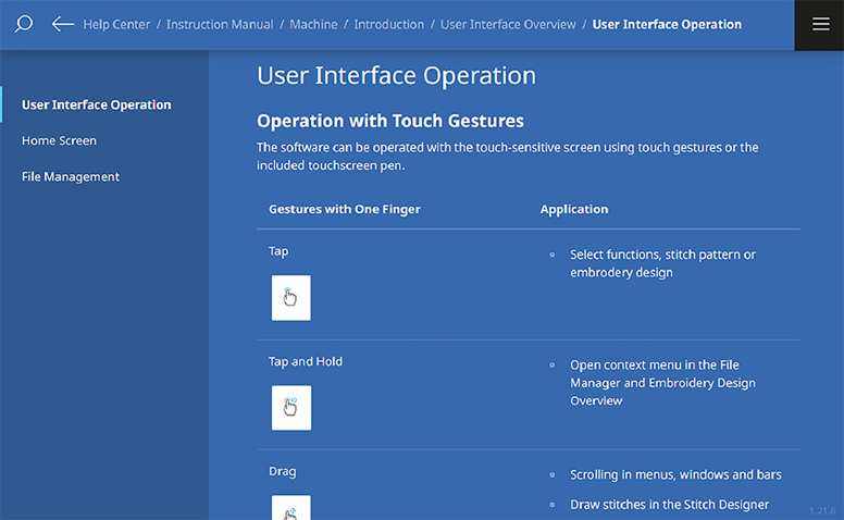 STITCH DESIGNER - Touchbewegingen
